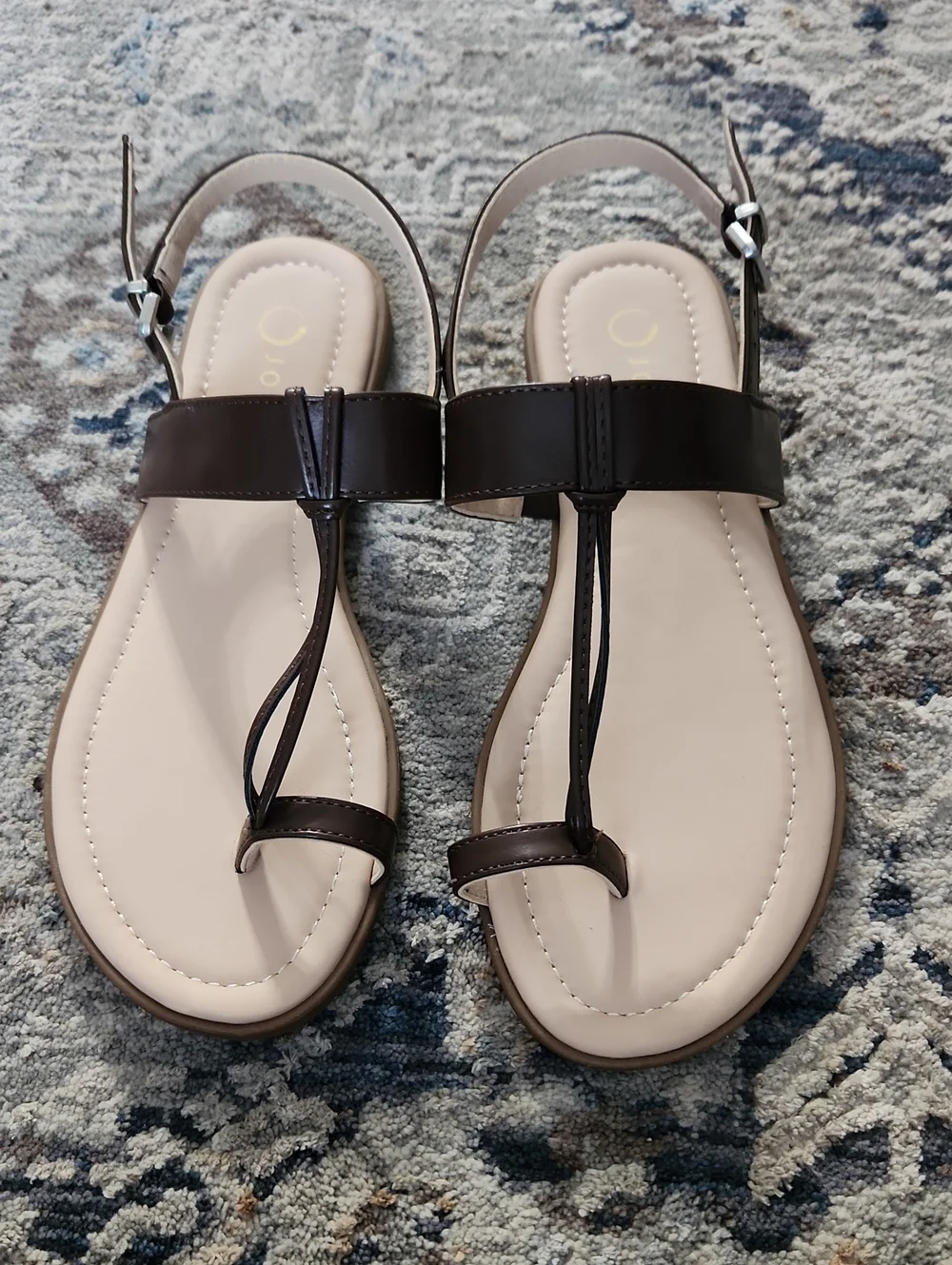 Journee Gerra  Brown T-Strap Slingback Sandals - Neutral Beige Footbed